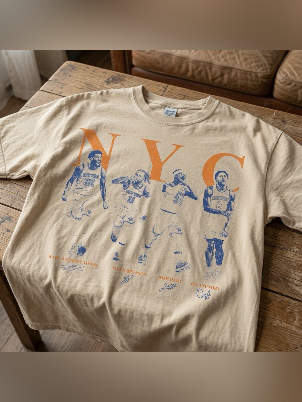 NYC Beige Basketball Team Graphic Tee - Vintage Knicks Shirt - Unbranded